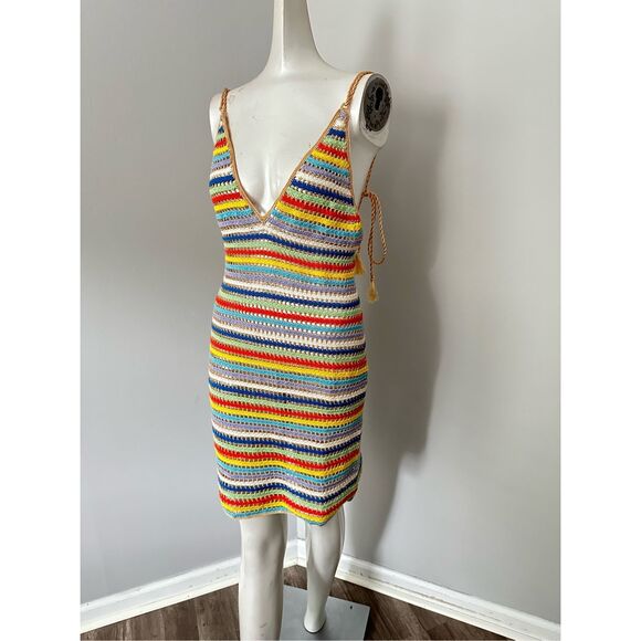 NWT My Beachy Side V-neck Ali Strappy Crocheted Mini Dress Multicolor Small - Picture 7 of 11